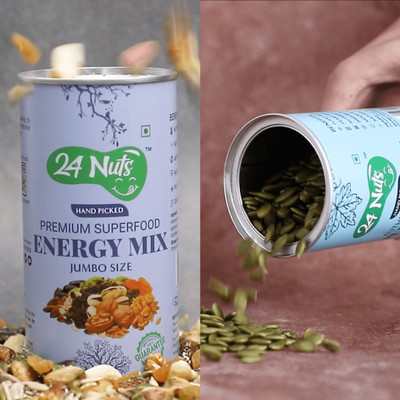 24 NUTS Jumbo Size Pumpkin Seeds and Energy Mix Combo of Raw Pumpkin Seeds and Assorted Nuts(2 x 250 g)