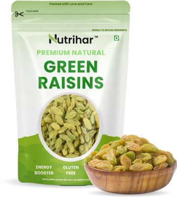 Nutrihar Premium Green Raisins 250g | Seedless Green Raisin (Kishmish) 250gm Raisins(1 x 250 g)