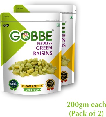 GOBBE Seedless Green Raisins/Green Kishmish 400 g (200 * 2) Raisins(2 x 200 g)