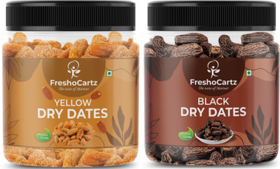 FreshoCartz Dates Combo | Yellow and Black Dry Dates | Chuara | Kharak | Chuhara | Kharek Dry Dates(2 x 250 g)