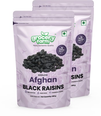 Grocery Farm Afghan Seedless Black Raisin - Premium Healthy Kali Kismish, Nutrient-rich Raisins(2 x 200 g)