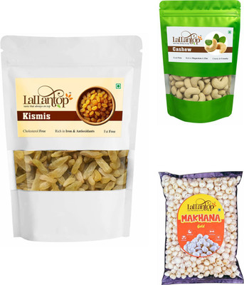 LALLANTOP Kismis 500g | Cashew 250g | Makhana gold 100g Healthy Dry Fruits Combo Pack Raisins, Fox Nut, Cashews(3 x 283.33 g)