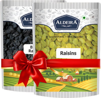 Aldeira Premium Green Raisin (400g) Black Raisin (400g) Dryfruit Combo Pack of 2 Raisins(2 x 400 g)