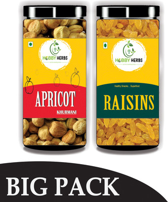 Hobby Herbs Raisins and Apricots combo Pack 1kg | Kishmish | Khurmani | Khubani | Raisins, Apricots(2 x 0.5 kg)