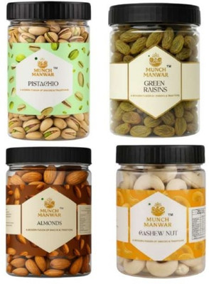 MUNCH MANWAR Healthy Dry Fruits Mix | Premium Quality Nuts & Raisins Combo Almonds, Cashews, Raisins, Pistachios(4 x 250 g)