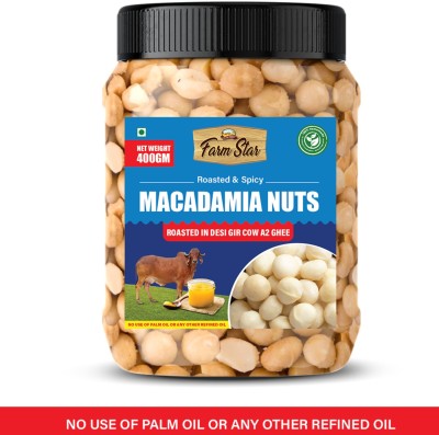 farm star Roasted & Spicy- Macadamia Nuts- Roasted In Pure Gir Cow A2 ghee - 400 GM Macadamia Nuts(400 g)
