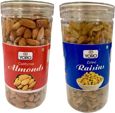 YORO Dry Fruits California Almonds & Dried Raisins Kishmish Kismis, Badam Dry Combo Almonds, Raisins(2 x 500 g)