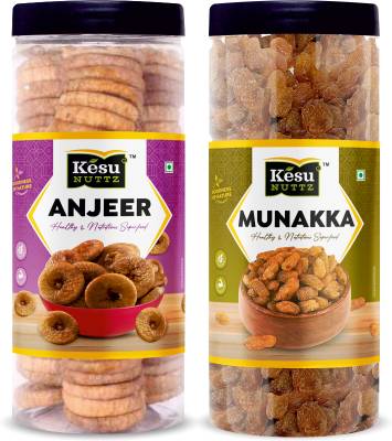 KESU NUTTZ Anjeer & Munakka 100% Premium Combo Pack of 2 (250x2) 500gm Figs, Raisins