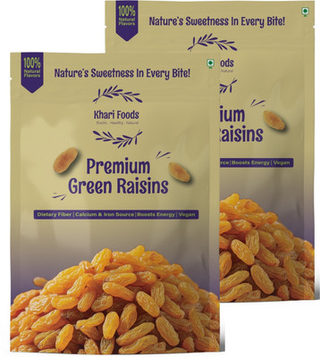 Khari Foods Premium Green Raisins, Kishmish Dry Fruits, No Added Sugar Raisins(2 x 200 g)