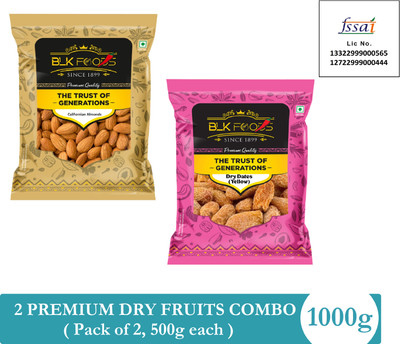 BLK FOODS Dry fruits combo pack of Dry Dates Almonds | Badam Khajoor 1kg Almonds, Dates(2 x 500 g)