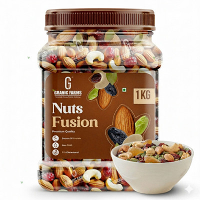 GRANIC FARMS Premium Healthy Mixed Nuts, Seeds and Berries Combo Pack, Mixed Dry Fruits Almonds, Apricots, Cashews, Black Currant, Raisins, Dates, Cranberries(1 x 1000 g)