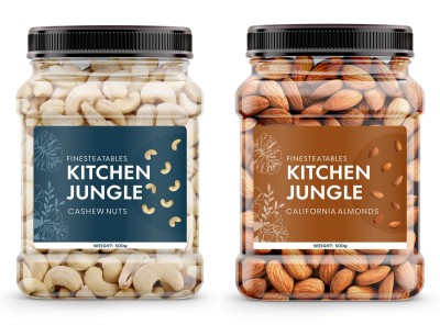 Kitchen Jungle Dry Fruit Combo Pack | California Almonds (500gm) & Cashew Nuts (500gm) Almonds, Cashews(2 x 500 g)