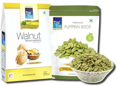Tim Tim Premium Broken Walnut Kernels 250g and Premium Pumpkin seeds 250g, Combo pack Walnuts(2 x 250 g)