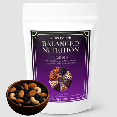 Nutri Pouch Balanced Nutrition Mix - Premium Dry Fruits Mix Blend | Almonds, Cashews, Raisins, Dry Dates, Assorted Seeds & Nuts(1 x 200 g)