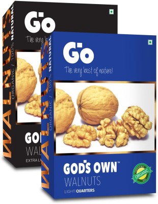 GOS GODS OWN Go Organic Walnut Dry Fruit Combo Pack of Extra Light Halves and Light Quarters Walnuts(2 x 250 g)