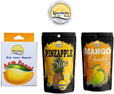 Kamdhenu Foods Dried Fruit Aampapad, Pineapple and Mango Chunks Healthy Snacks Combo Pack, Assorted Fruit(3 x 100 g)