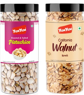 YUM YUM Dry Fruits 500g Combo Pack - Roasted Pista 250g, Akhrot Giri 250g Jar Each - Pistachios, Walnuts(2 x 250 g)