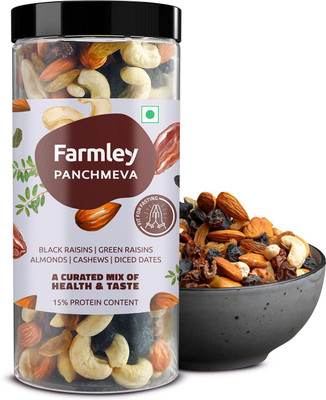 Farmley Dry Fruit Mix - Panchmeva - Almond,Cashew,Dates,Black Raisin,Green Raisin(1 x 425 g)