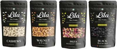 lila dry fruits Cashew(200gm), Walnut (200gm), Pistachios (200gm) & Black Raisin(200 gm) Combo Cashews, Walnuts, Pistachios, Raisins(4 x 200 g)