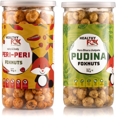 Healthy Fox Roasted & Flavoured Peri Peri_Pudina Makhana-Jar, Crispy & Healthy Fox Nut(2 x 70 g)
