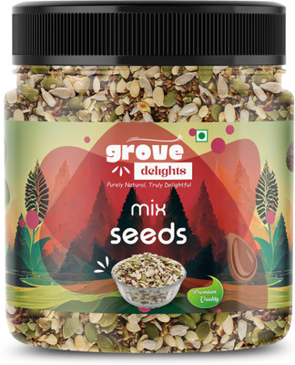 Grove Delights Seeds | High in Fiber & Omega | Daily Snacking | Suitable for All Seasons Chia Seeds, Brown Flax Seeds, Sunflower Seeds, Pumpkin Seeds, Watermelon Seeds, Mixed Seeds(250 g)
