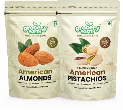 Grocery Farm American Almond & American Pistachios Dry Fruits Combo - Natural Pista Badam Almonds, Pistachios(2 x 200 g)