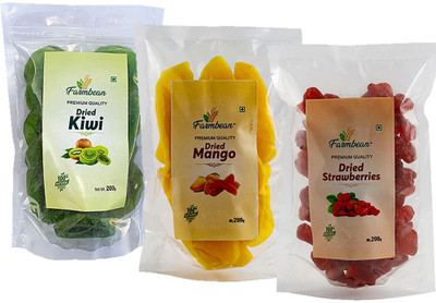 Farmbean Dehydrated Fruits Combo Pack of 3 |Kiwi,Mango ,Strawberries| Plant Based Protein Kiwi, Mango, Strawberries(3 x 200 g)