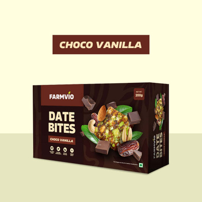 Farmvio Date Bites Choco Vanilla | Indian Sweets | Dry Fruits Barfi | No Added Sugar Dates(1 x 200 g)
