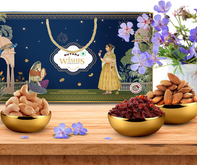 Nutraj Wishes Regal Elegance 600gm Diwali Gift Hamper, Dry Fruits Gift Box, Roasted Almonds, Cashews, Cranberries(3 x 200 g)