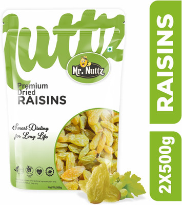 Mr.Nuttz Premium Seedless Green Raisin Kishmish 1kg - Raisins(2 x 0.5 kg)