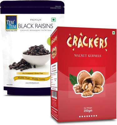 Tim Tim Combo of Premium Black Raisins 250G & Cracker Walnut kernels 250g Raisins, Walnuts(2 x 250 g)