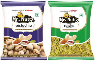 Mr.Nuttz Premium Dry Fruits Combo Pack- Roasted Pistachios 50g & Green Raisins 50g - Pistachios, Raisins(2 x 50 g)