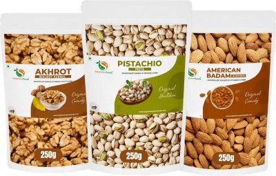 Sapphire Foods 250 Gram Each : Akhrot Pista American Badam Premium Healthy Dry Fruit Combo | Walnuts, Pistachios, Almonds(3 x 250 g)