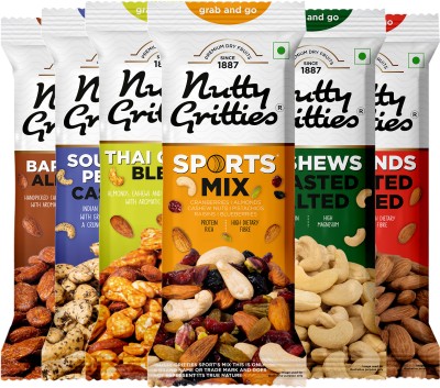 Nutty Gritties Grab And Go Mix Combo 240g ( Each Pouch 40g, Pack of 6 ) Almonds, Cashews, Pistachios, Blueberry, Cranberries, Plums, Raisins(6 x 40 g)