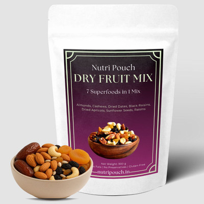 Nutri Pouch Dry Fruit Mix - 7 Superfoods in 1 Mix | Almonds, Cashews, Dry Dates, Assorted Seeds & Nuts, Raisins, Apricots(1 x 900 g)