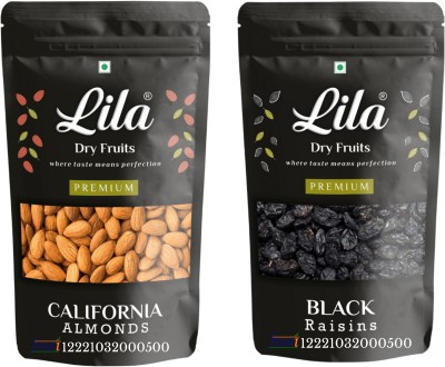 lila dry fruits Almond (250gm) & Black Raisin(250gm) Combo | Badam Kali Dakh Combo Almonds, Raisins(2 x 250 g)