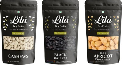 lila dry fruits Cashew (250gm), Black Raisin(250gm) & Apricot(250 gm) Combo | Dry Fruits Combo Cashews, Raisins, Apricots(3 x 250 g)