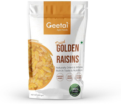 Geetai Agro Foods Dried Golden Raisins |Kishmish | Naturally Dried & Whole |Taste & Nutrition Raisins(1 x 200 g)