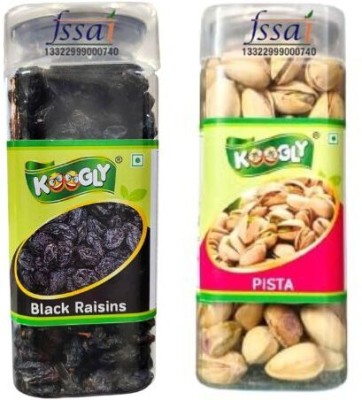 Koogly Premium Quality Black Kismish and Pista For Free time snacking & Dieting Black Raisins, Pistachios(350 g)