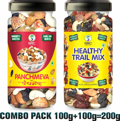 SRC Creations Panchmeva 100g + Healthy Trail Mix 100g Jar Pack | Breakfast Food Trail Mixture Assorted Seeds & Nuts(2 x 100 g)