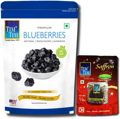Tim Tim Premium Blueberries 200gm and Original Kashmiri Saffron/Kesar (A+++ Grade)1/4 gm Blueberry(2 x 100 g)