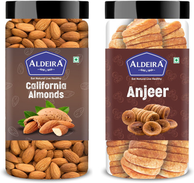 Aldeira Natural Almonds 100gm + Anjeer 100gm (200gm) Dry Fruits Combo(100g Each) Almonds, Figs(2 x 100 g)