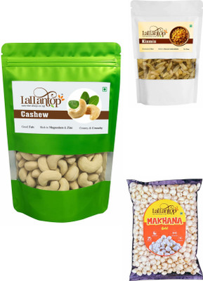 LALLANTOP Cashew 500g | Kismish 250g | Makhana gold 100g Healthy Dry Fruits Combo Pack Cashews, Raisins, Fox Nut(3 x 283.33 g)