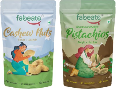 Fabeato Natural Premium Whole Raw Cashews, Roasted & Salted Pistachios(2 x 200 g)