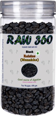 RAW 360 Black Raisins (Black Munakka), Natural Sweetness Inside Raisins(450 g)