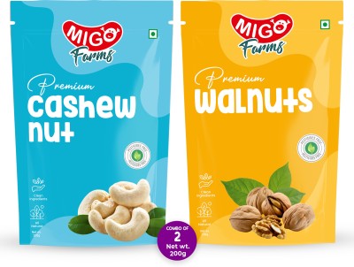 MIGO FARMS Pack of 2 Premium Dry Fruits Cashews, Walnuts(2 x 200 g)