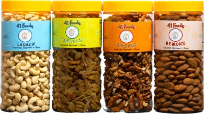 41 foods Combo pack of Cashews Almonds Walnuts Raisins | Kismis Akhrot Kaju Badam 1 KG Raisins, Walnuts, Almonds, Cashews(4 x 250 g)