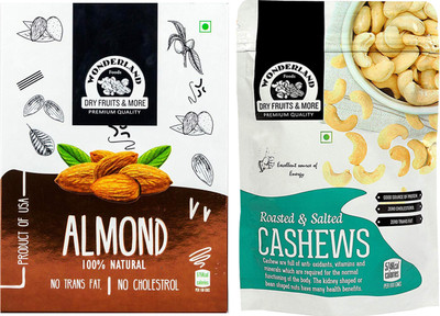 WONDERLAND Dry Fruits Combo of California Almonds (200g) And Roasted Salted Cashews 100g Cashews, Almonds(2 x 150 g)