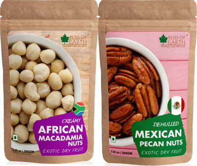 Bliss of Earth Combo Of Healthy Macadamia Nuts And Mexican Pecan Nuts Raw & Dehulled Pecan Halves, Flavonoids Rich Super Food Pack Of 2(200gm Each) Macadamia Nuts, Pecans(2 x 200 g)