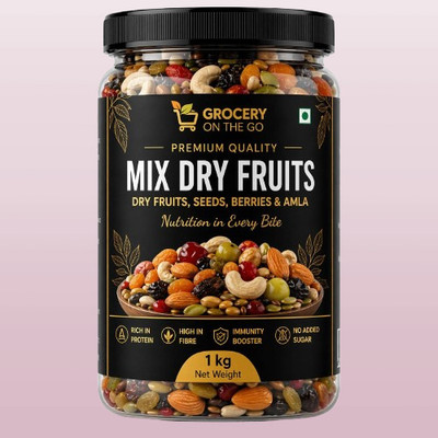 GROCERYONTHEGO Superfood Dry Fruits Mix | Protein, Fiber & Energy Rich Snack Pack - Almonds, Cashews, Raisins, Pistachios, Dry Dates, Walnuts(1 x 1 kg)